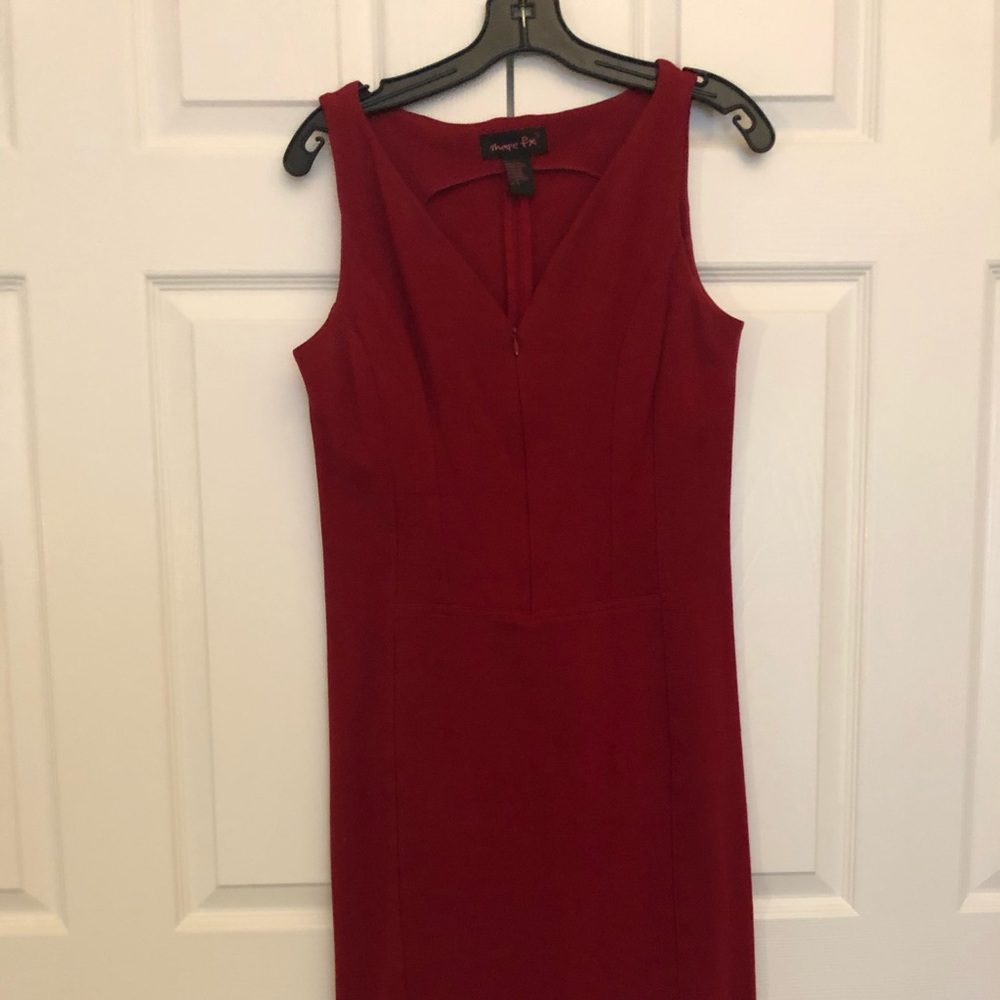 Red Dress with Front V Neckline